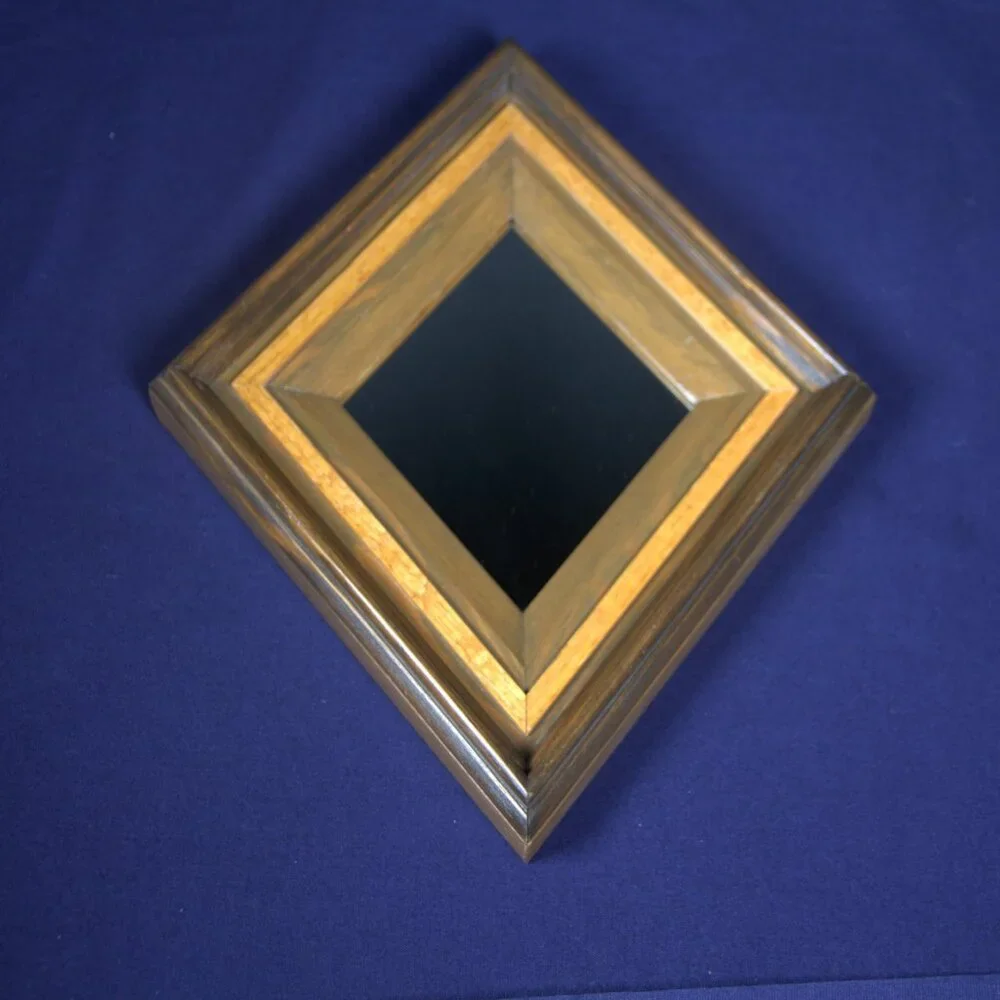 Vintage Tri-Tone Wood Frame Surrounding a Diamond Shaped Accent Mirror